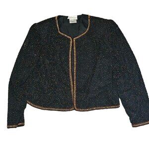 Stenay Silk Jacket Womens Large Beaded Black Evening Long Sleeve Vintage Retro